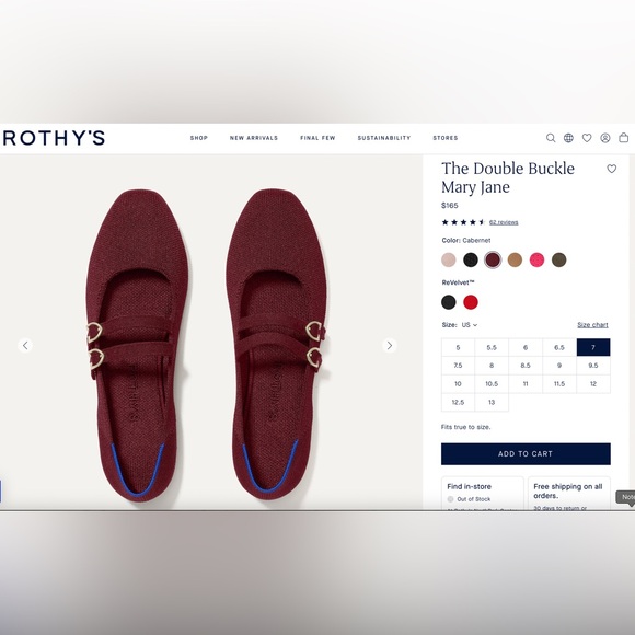 Rothy’s Double Buckle Mary Jane Flats “Cabernet” size 7 Like-New - Picture 13 of 13